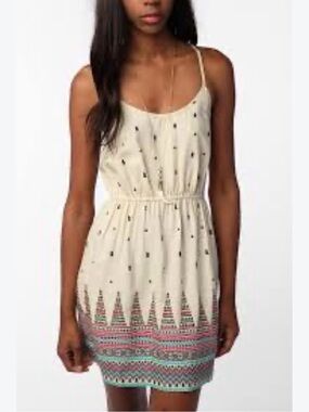 Ecote Cream Mini Dress with Colorful Border